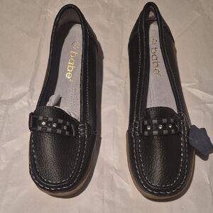 BABE Black Leather Loafers with Rhinestone Detail Sz 37